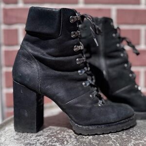 Gianni Bini Black Leather Lace-Up Ankle Boots